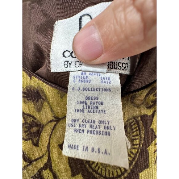 Vintage RJ Collection Dress Sz 12 Olive Green Brown Maxi Floral Boho FairyGrunge - Picture 5 of 9